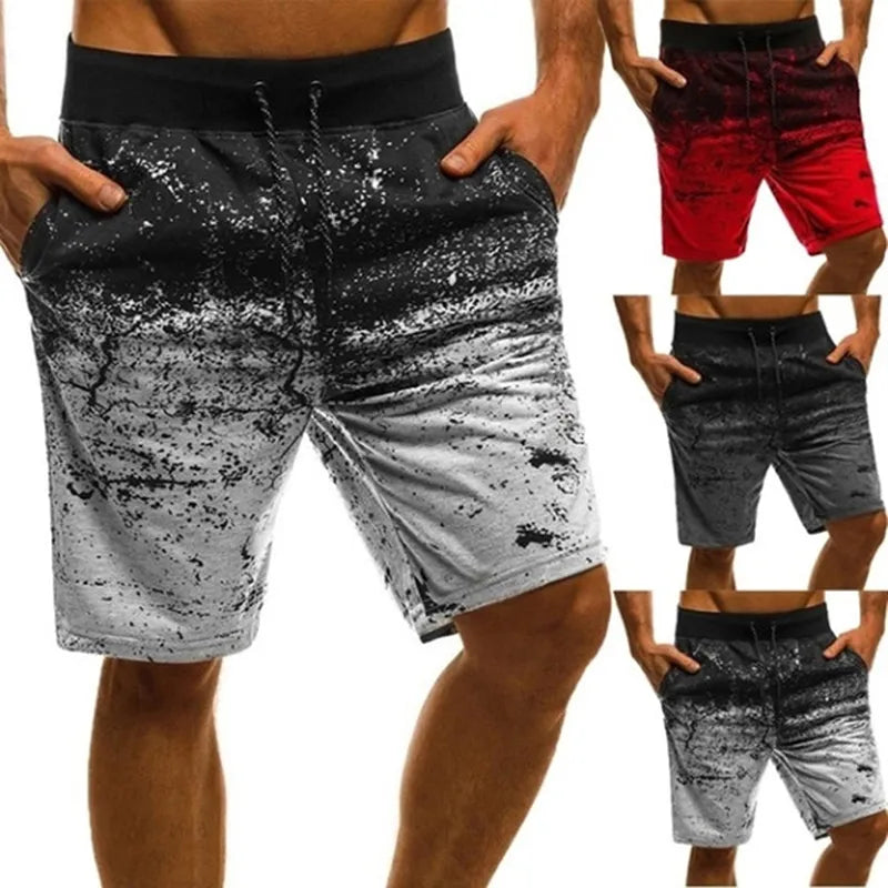 Fashion Casual Board Shorts Gradient Printed Summer Joggers With Drawstring