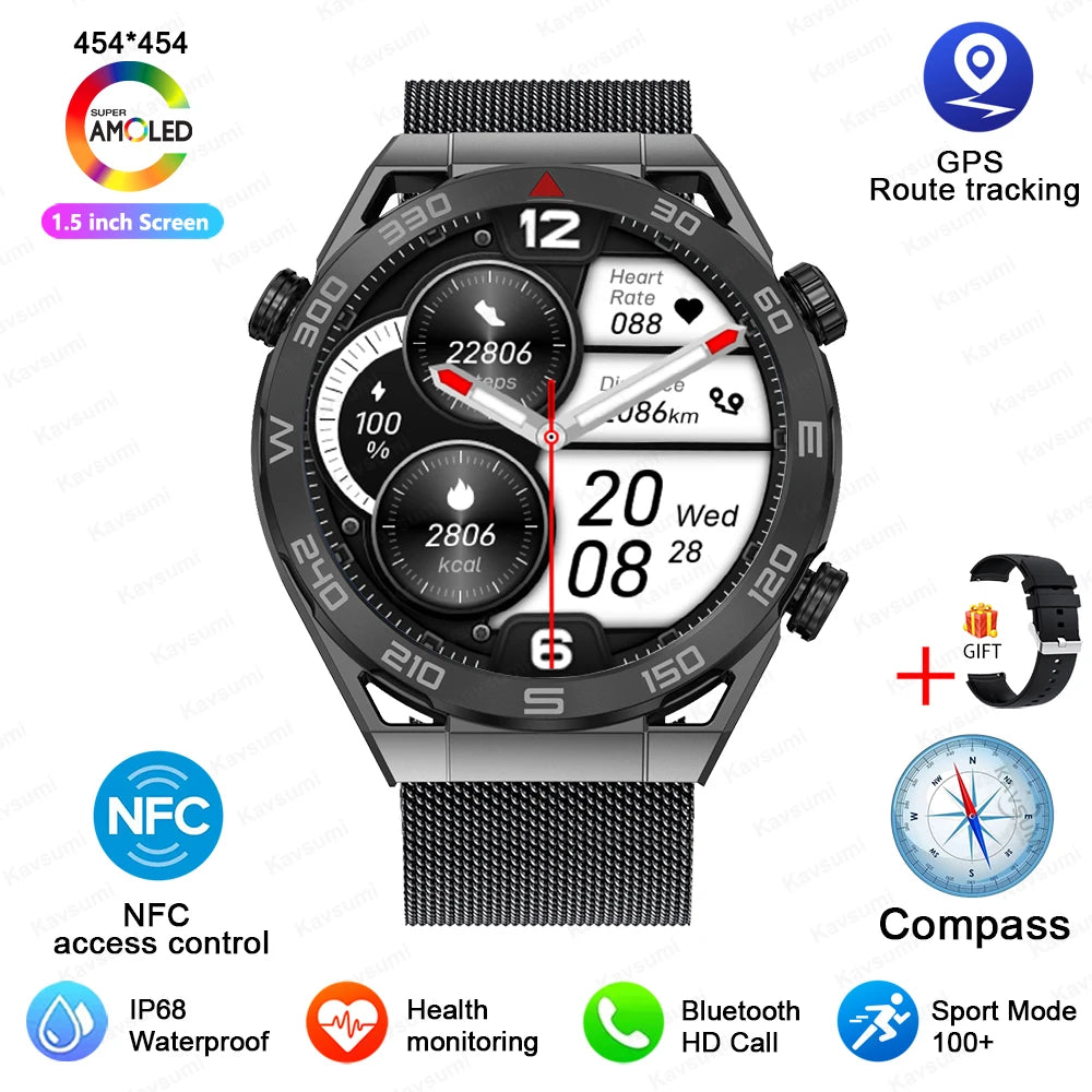 Smartwatch GPS Compass NFC ECG+PPG Health Fitness Tracker Heart Monitor Bluetooth Calling