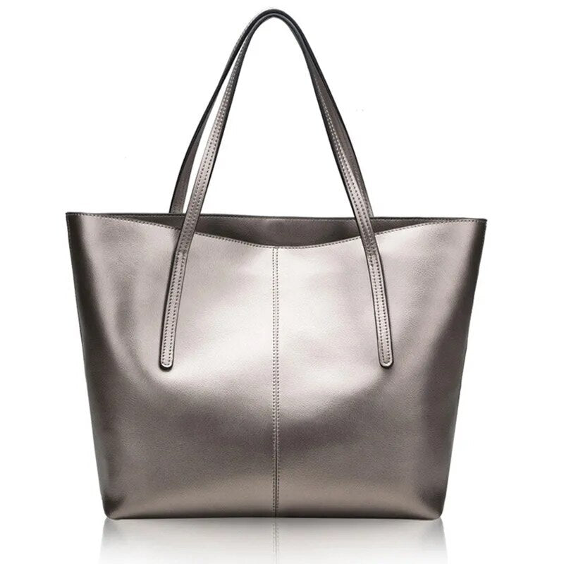 Tote Handbag Genuine Leather Large-Capacity Office Bucket Bag Women's ...