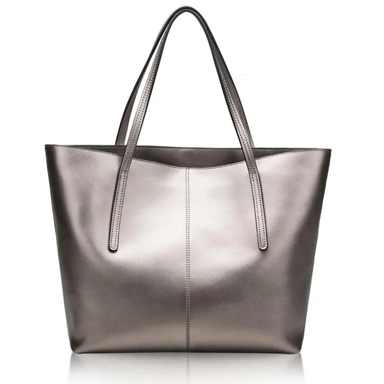 Genuine Leather Tote Handbag Large-Capacity Office Shoulder Bucket Bag Women's