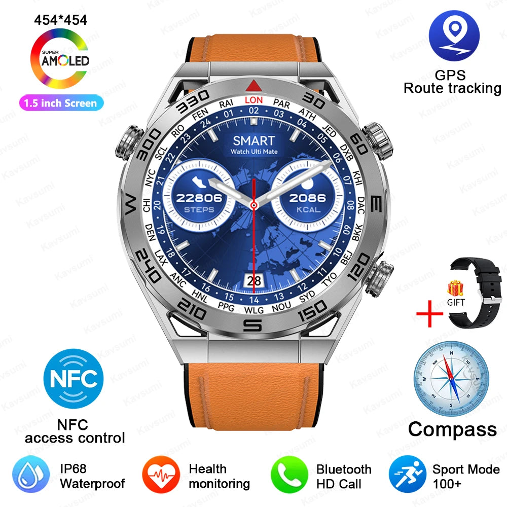 Smartwatch GPS Compass NFC ECG+PPG Health Fitness Tracker Heart Monitor Bluetooth Calling