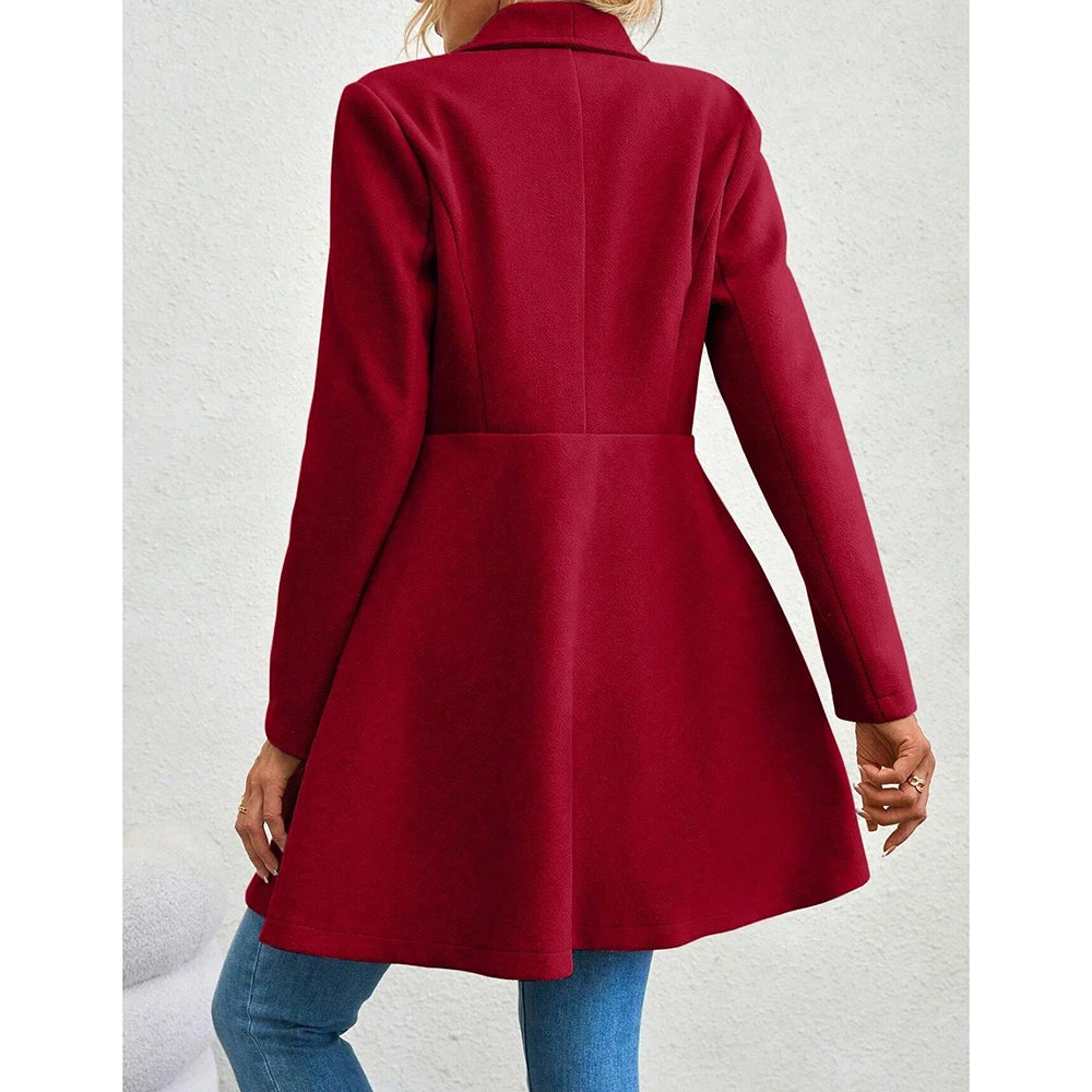 Double Breasted Coat French Lapels Button Up Mid Length Overcoat Cinched Waist-Keep Melbourne Marvellous Official Store