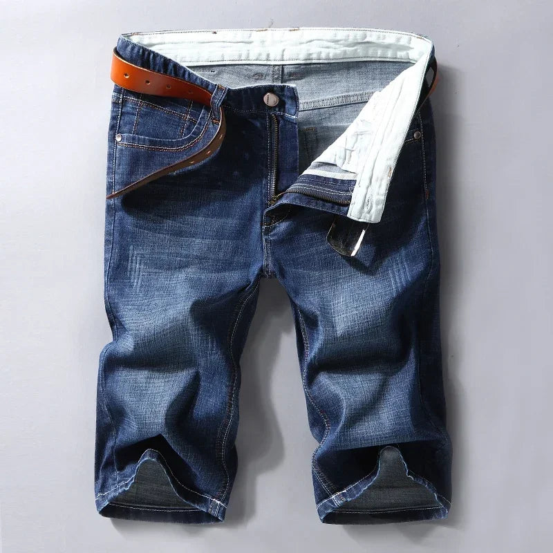 Denim Shorts Stretchy Straight-Fit Bermuda Pants