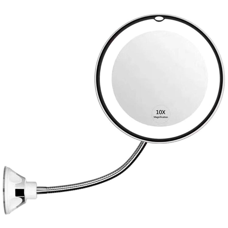 Face Mirror Suction Cup Bathroom Makeup & Shaving Flexible 10X Gooseneck Vanity LED Light