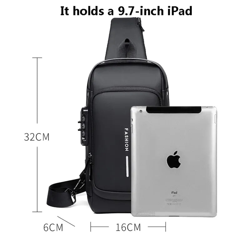 MROYALE™ Mini Sling Anti-Theft Lock USB Men's Chest Crossbody Small Backpack