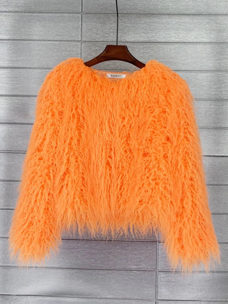 Fluffy Fur Jacket Colourful Shaggy Faux Feathers Short Women's Coat