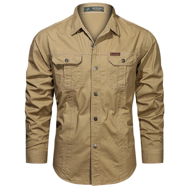 Cargo Shirt Long-Sleeve Cotton Full-Button Shirt With Breast Pockets