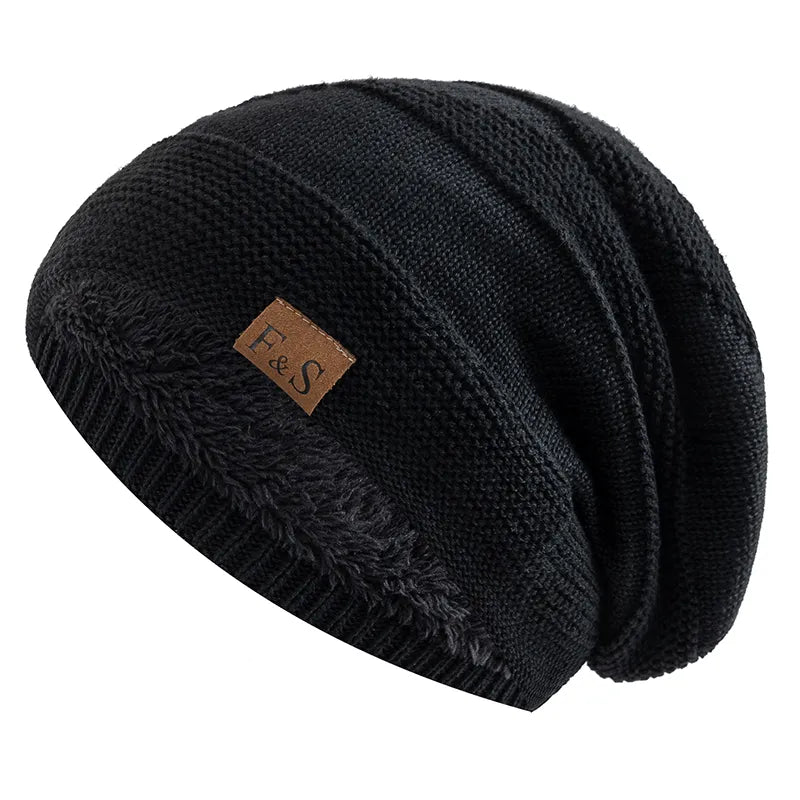 Warm Slouchy Fur-Lined Beanie Unisex Baggy Hat Knitted Skully
