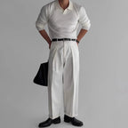 Men's Fashion Luxury V-neck Knitted Jacquard Polo Shirt Long-Sleeved