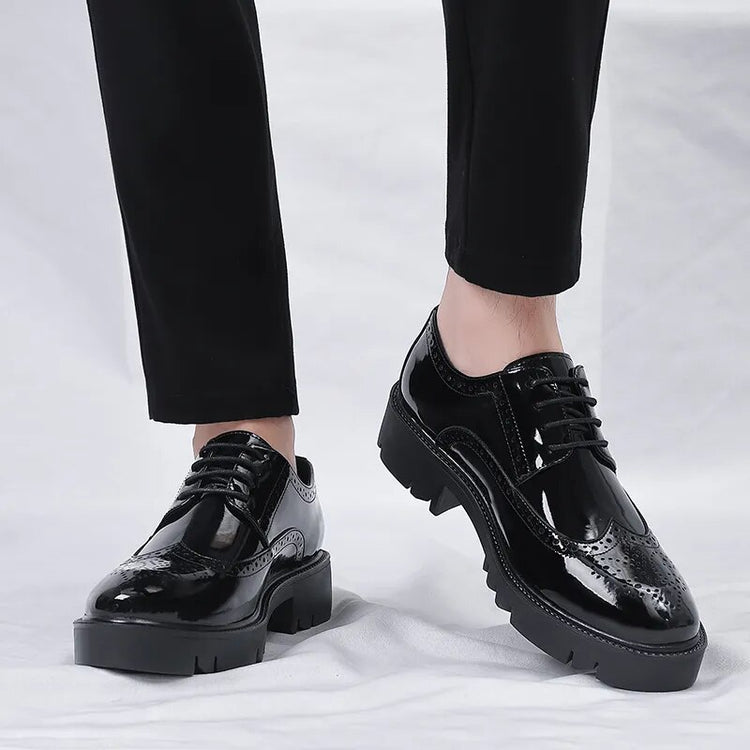 Elevator Platform Patent-Leather Oxford Shoes Increase Height Formal Dress Wedding Brogues Boost 4cm / 7cm / 9cm