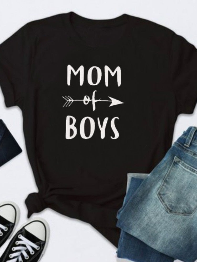 "Mom Of Boys" - Women's Motivational Positivity T-shirt / Mothers / Sons / Kids / Children