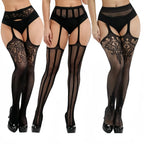 3 Pcs Fishnet Pantyhose Sexy Thigh-High Lingerie Stockings With Garter Belt