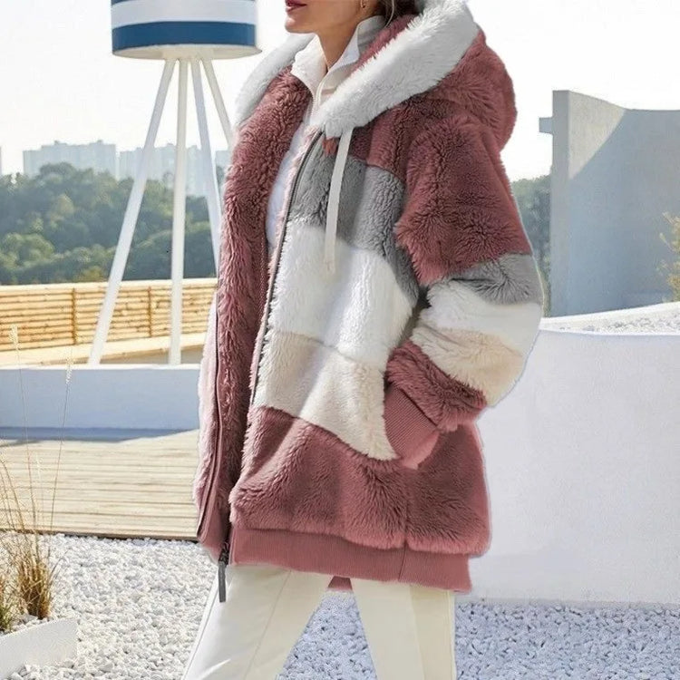 Oversized Jacket Plush Hooded Warm Loose Fit Women's Coat Autumn/Winter