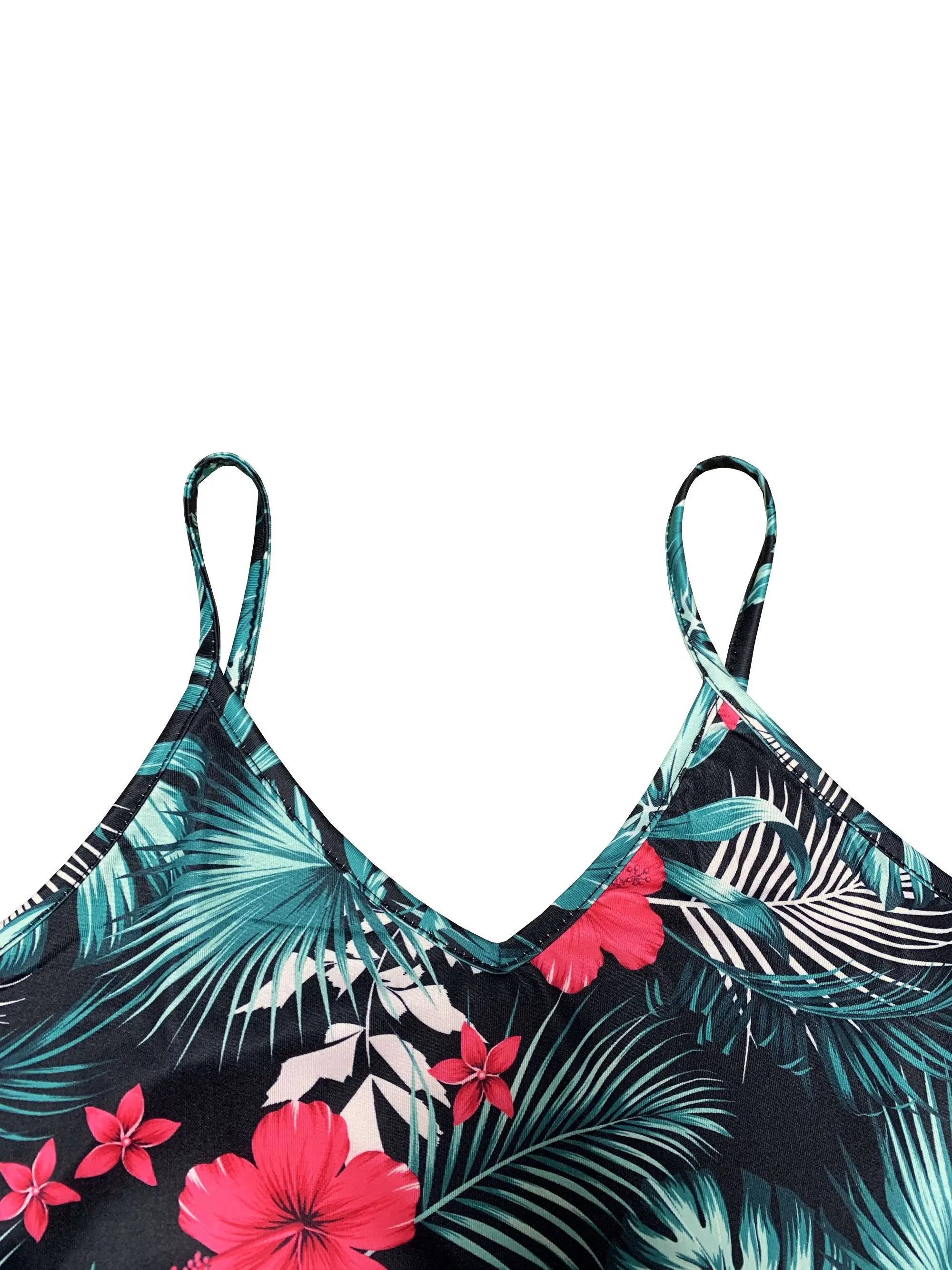 V-Neck Spaghetti Strap Dress Holiday Resort Wear Boho Hawaiian Tropical Frock