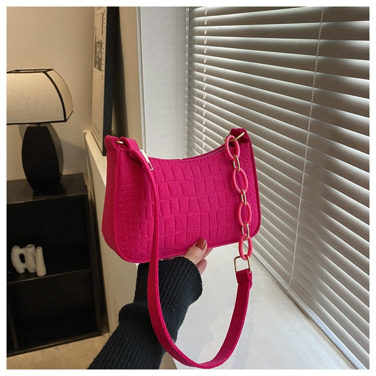 Felt Shoulder Women's Fashion Handbag Crescent Saddle Bag