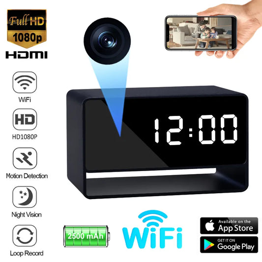 Full HD Camera Clock Home Security Surveillance Video CCTV Remote Monitoring WiFi With Night IR Vision & Motion Detection