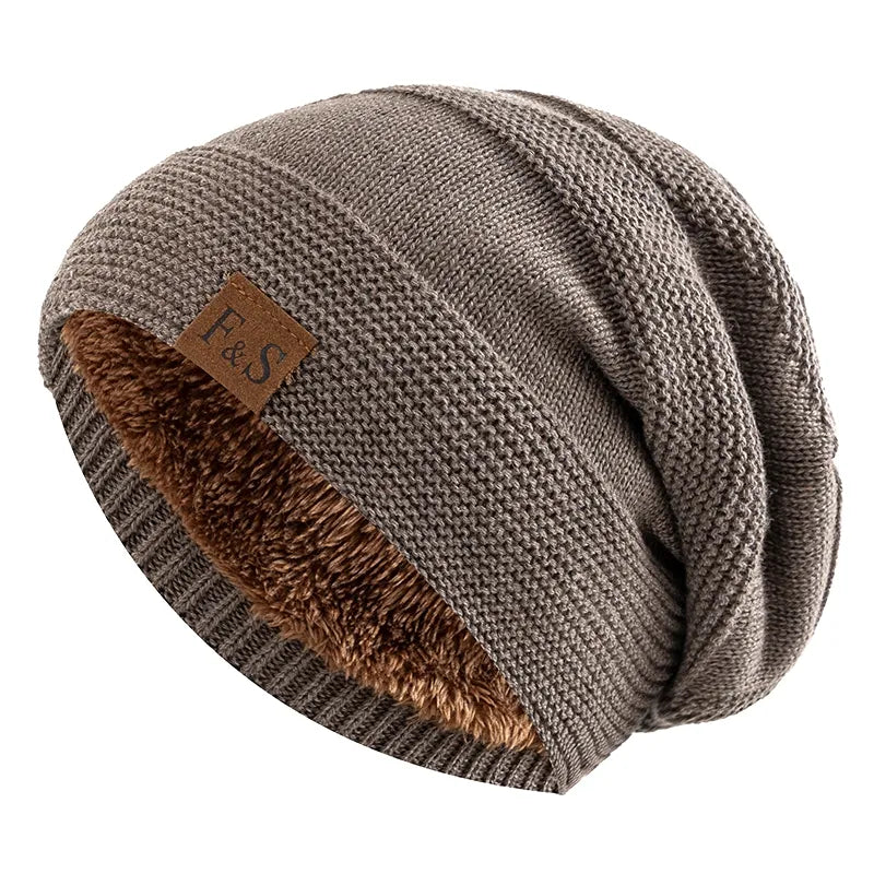 Warm Slouchy Fur-Lined Beanie Unisex Baggy Hat Knitted Skully