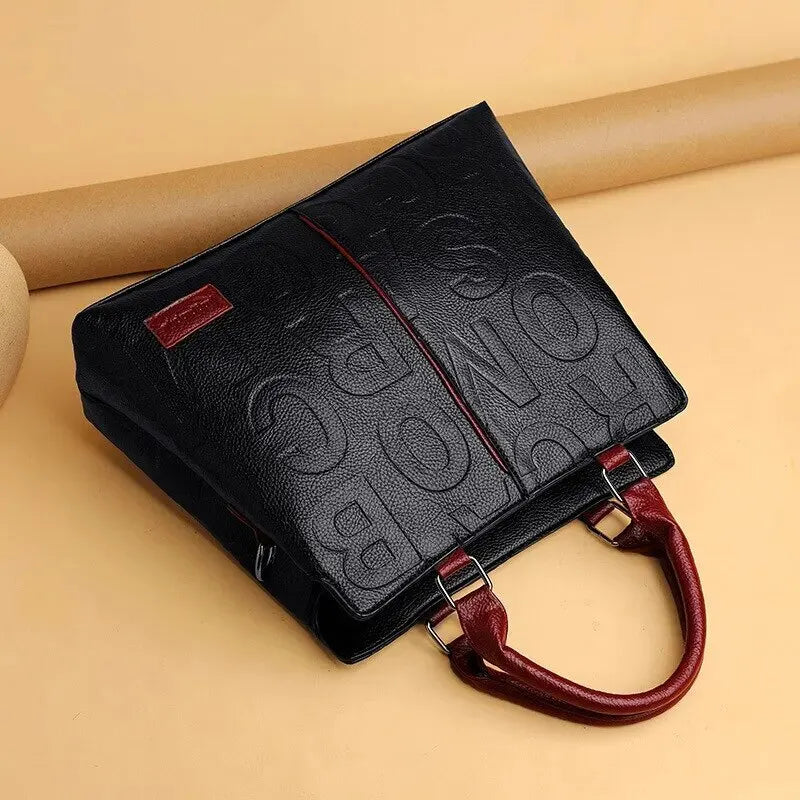 Large Capacity Soft Leather Embossed Letters Ladies Handbag Women's