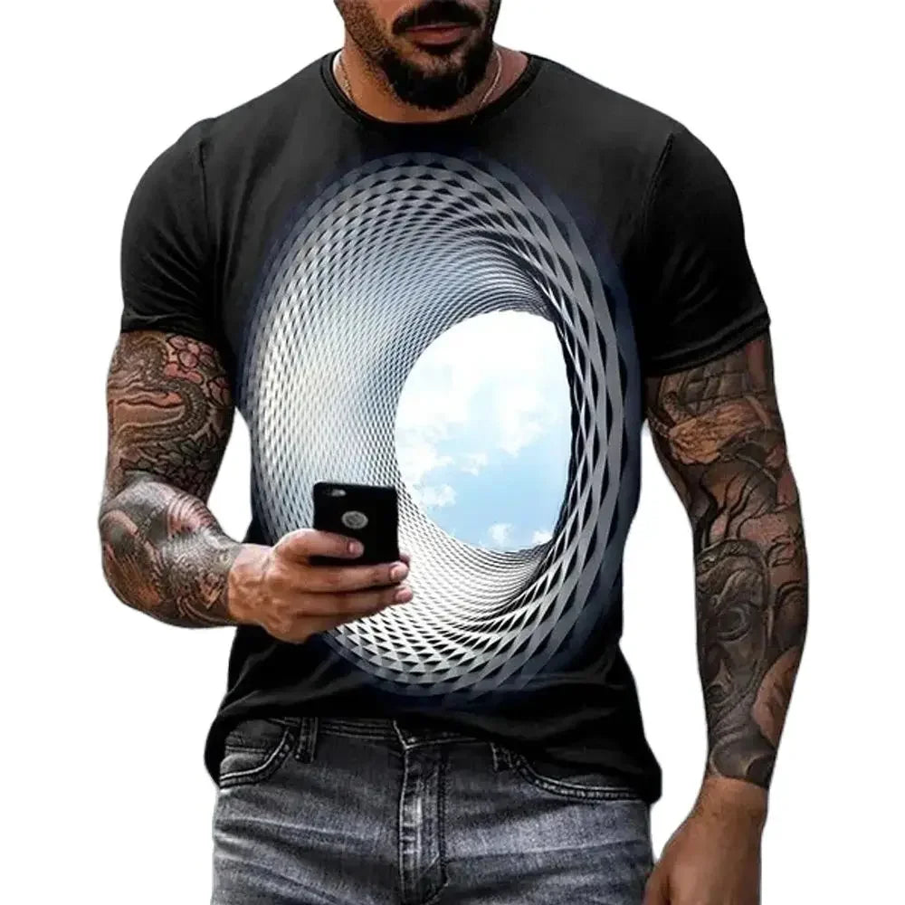 3D T-shirt Optical Illusion Printed Vortex Funny Oversized Tee
