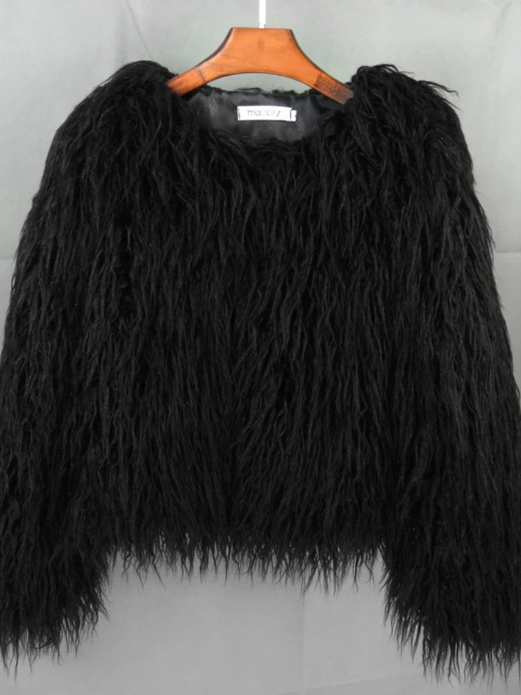 Fluffy Fur Jacket Colourful Shaggy Faux Feathers Short Women's Coat