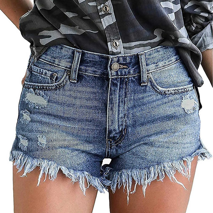 Denim Shorts Ripped Jeans Summer Frayed Hem Distressed Women's Shorts