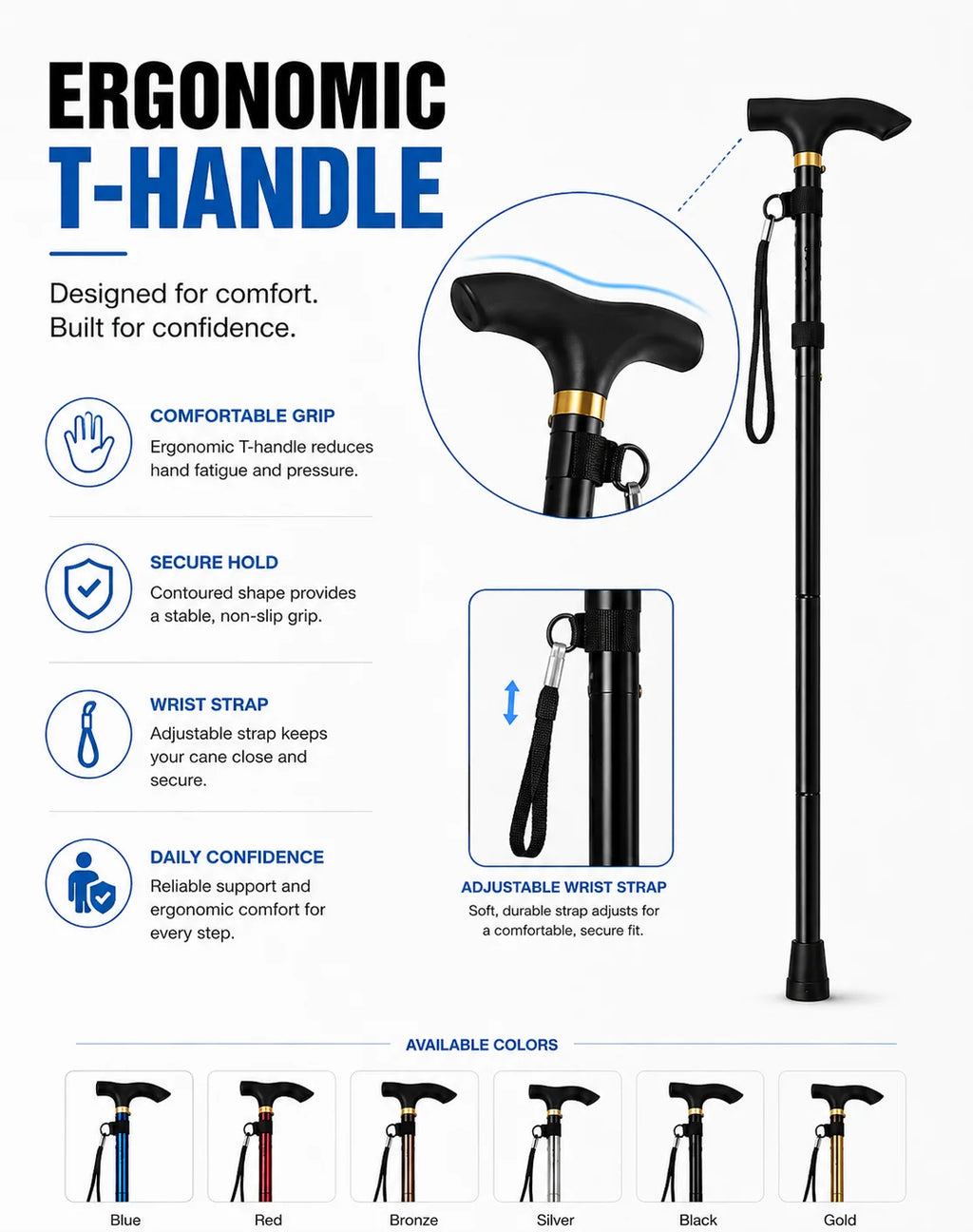 Foldable Walking Stick Adjustable Lightweight Aluminium Cane