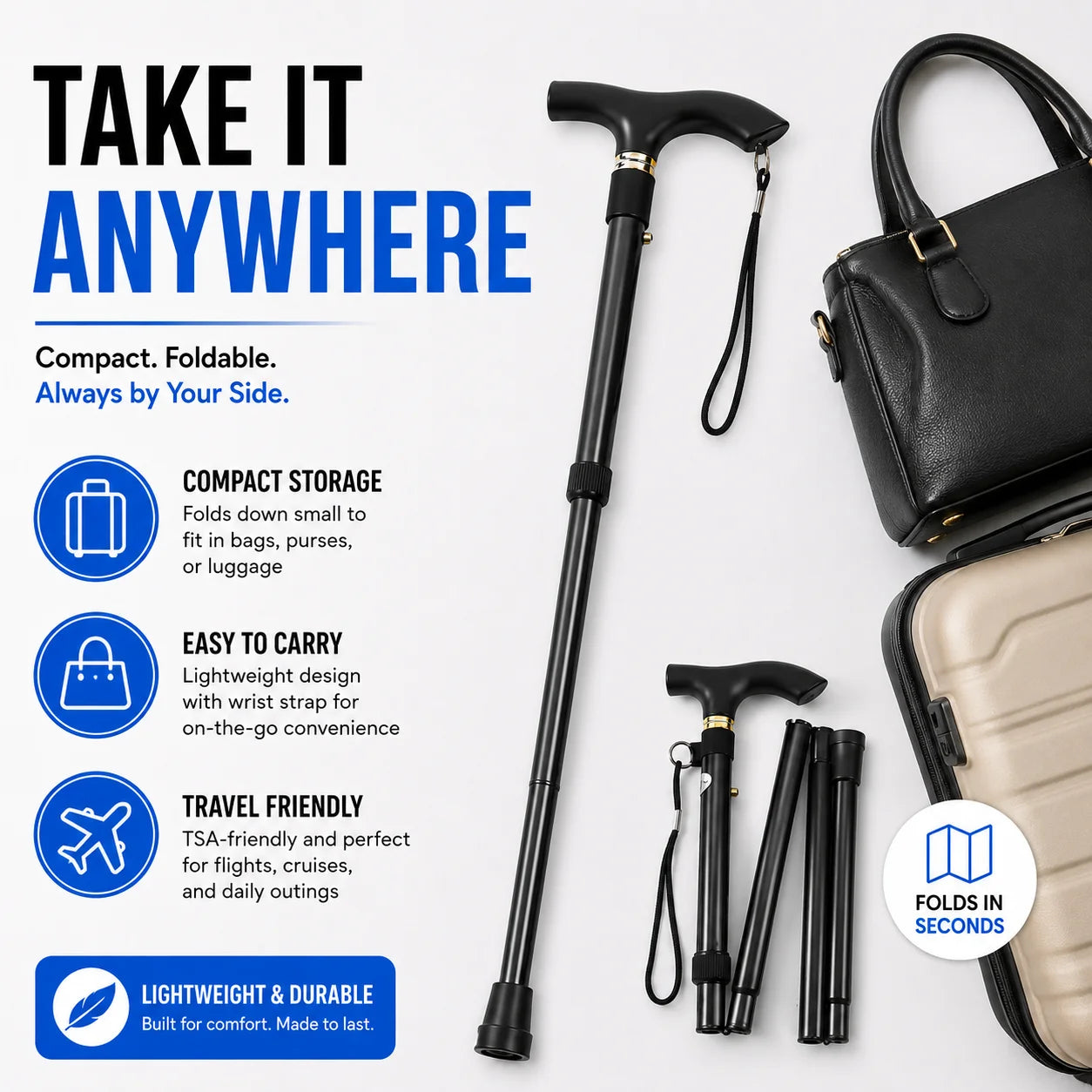 Foldable Walking Stick Adjustable Lightweight Aluminium Cane