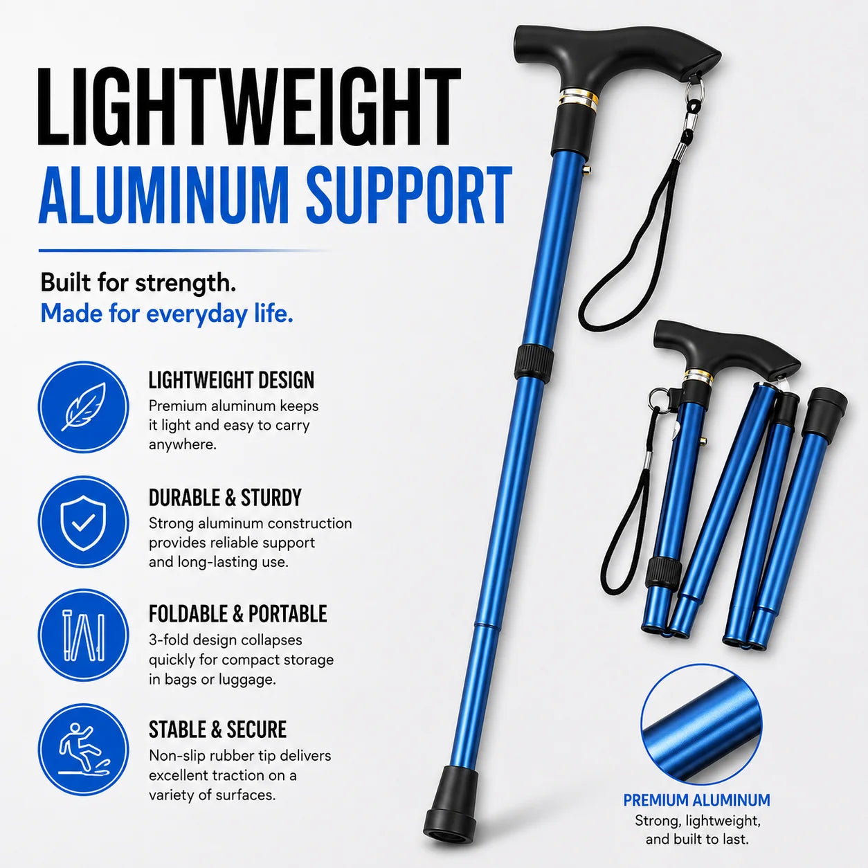 Foldable Walking Stick Adjustable Lightweight Aluminium Cane