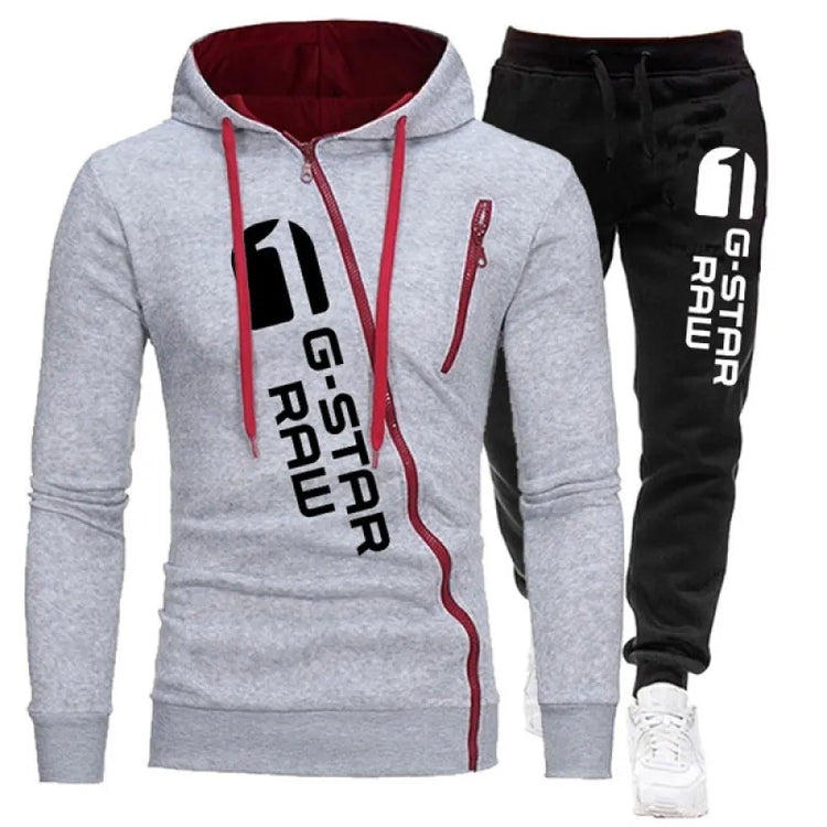 2pcs Tracksuit Sportswear Set Oblique-Zipper Hoodie Gym Workout Outfit