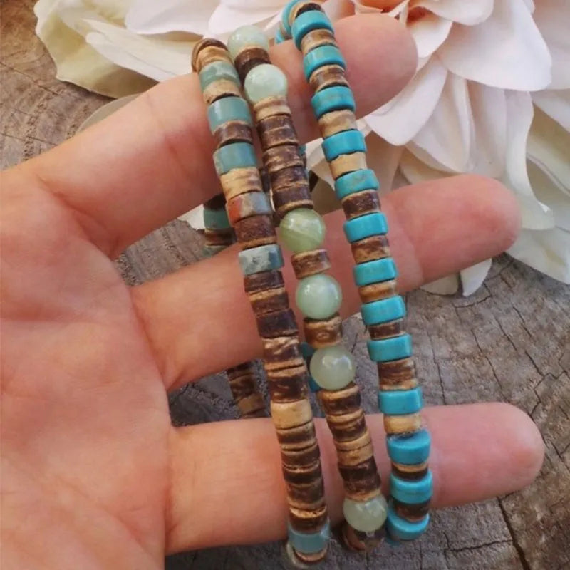 Beaded Surfer Style Boho Bracelet 3pcs-set Stacked