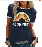 Groovy "Good Vibes" T-shirt Rainbow Summer Women's Top