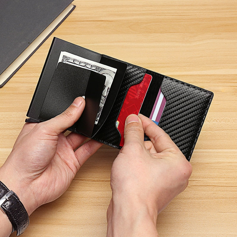 RFID Blocking Wallet Anti-Theft ID Carbon-Fiber Metal Credit Card Holder Money Clip