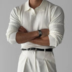 Men's Fashion Luxury V-neck Knitted Jacquard Polo Shirt Long-Sleeved