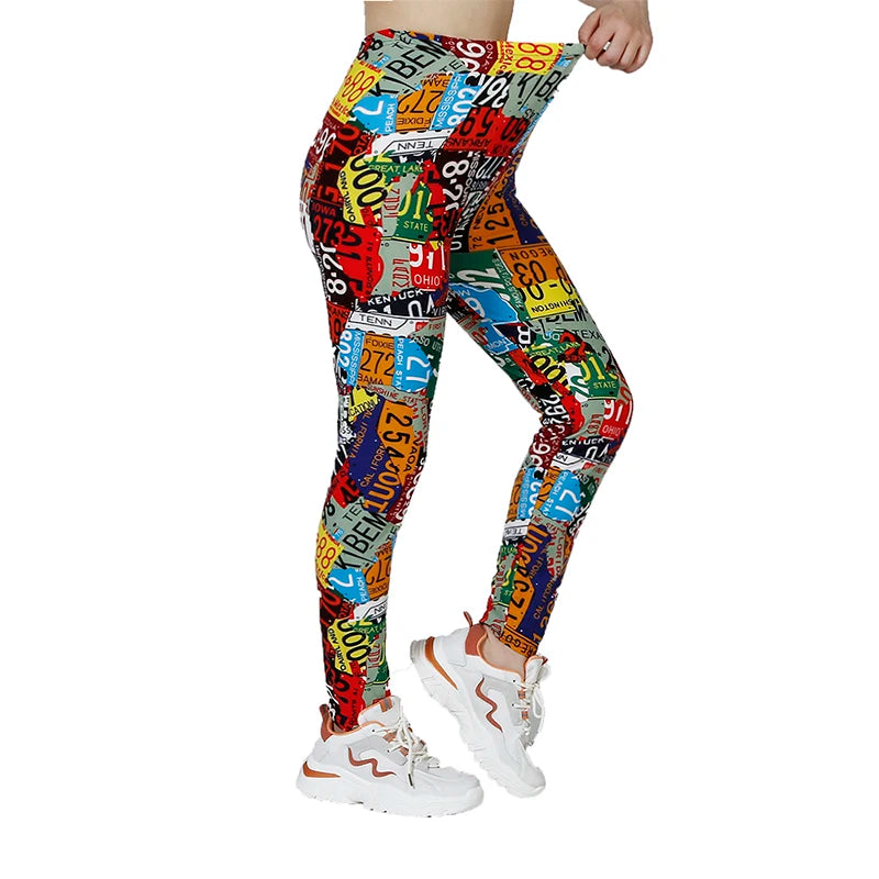 Leggings Elastic Activewear Matte Printed Colorful Graffiti Pants