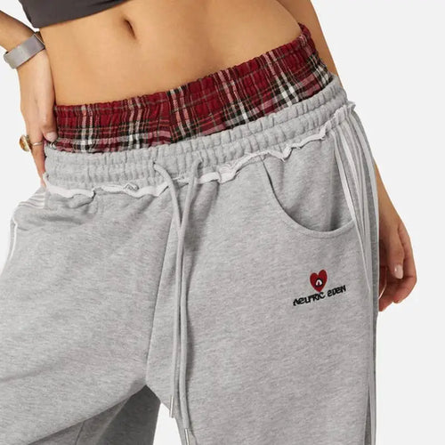 Double Layer Waist Baggy 2-in-1 Sweatpants Retro Loose With Boxer Shorts