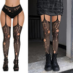 3 Pcs Fishnet Pantyhose Sexy Thigh-High Lingerie Stockings With Garter Belt