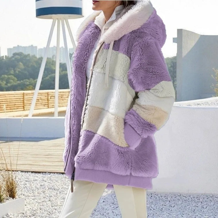 Plush Hooded Oversized Jacket Warm Loose Fit Women's Coat Autumn/Winter