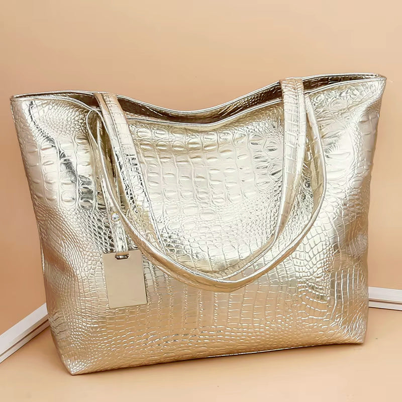 Shoulder Tote Handbag Large Capacity Crocodile Pattern