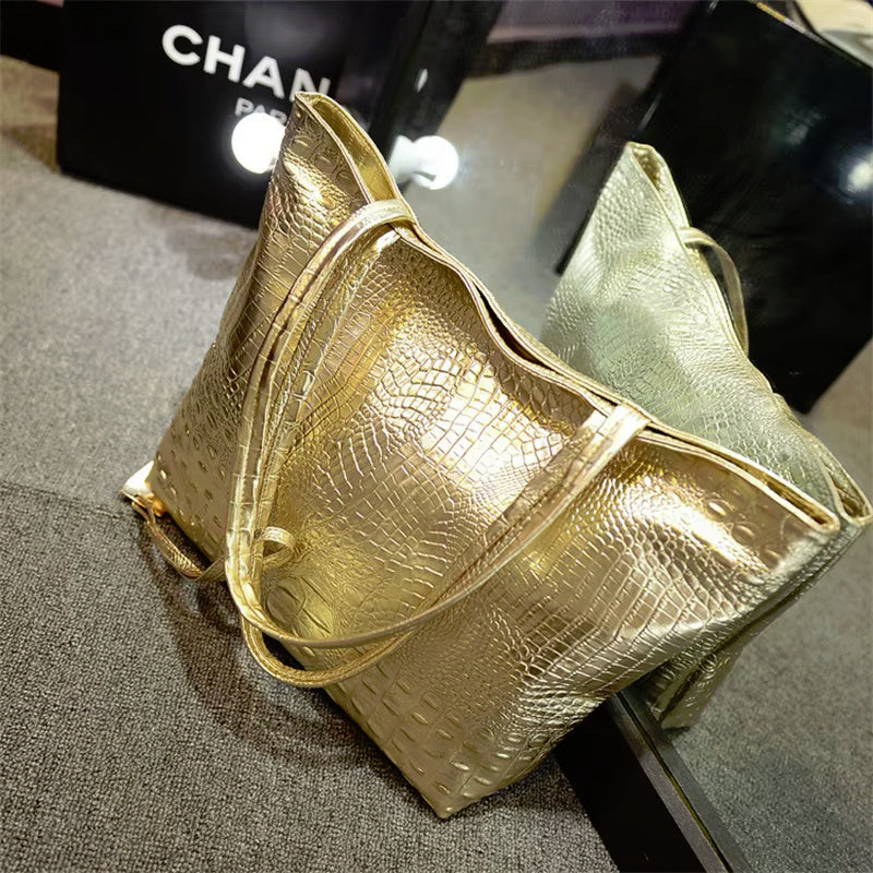Shoulder Tote Handbag Large Capacity Crocodile Pattern