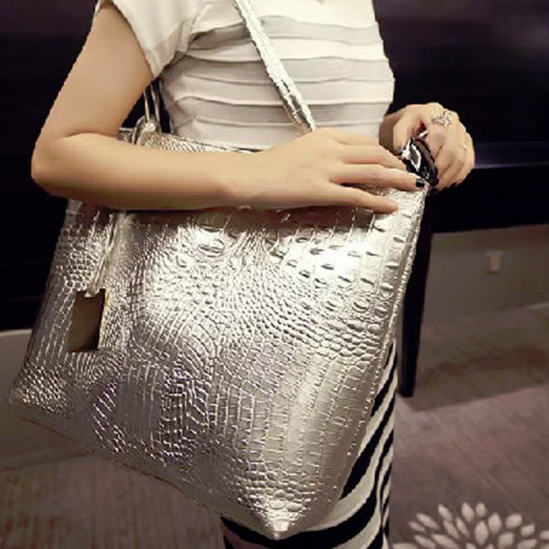 Shoulder Tote Handbag Large Capacity Crocodile Pattern