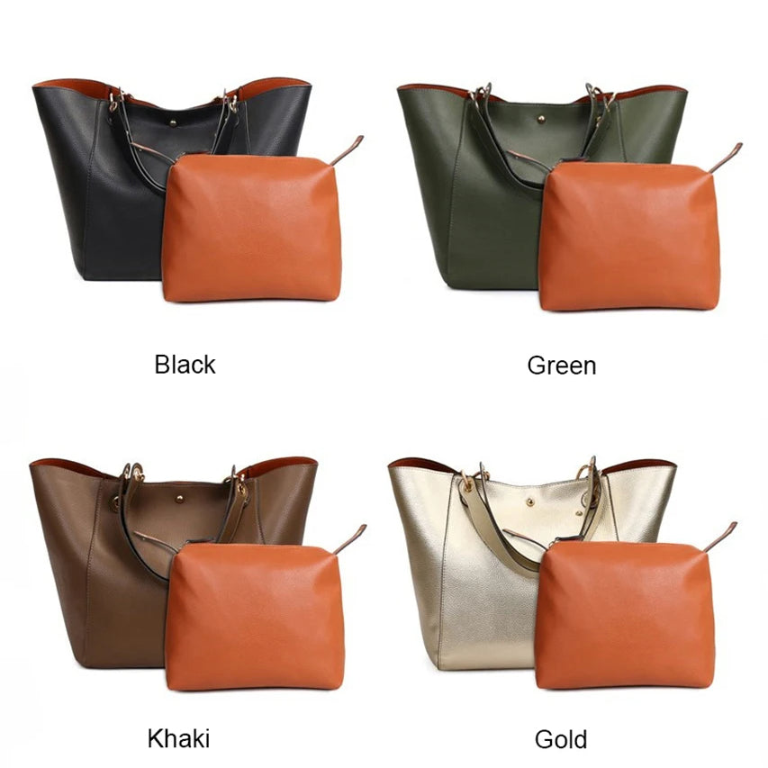 Shoulder Crossbody Large Capacity Top-Handle Big Tote With Bonus Clutch Bag