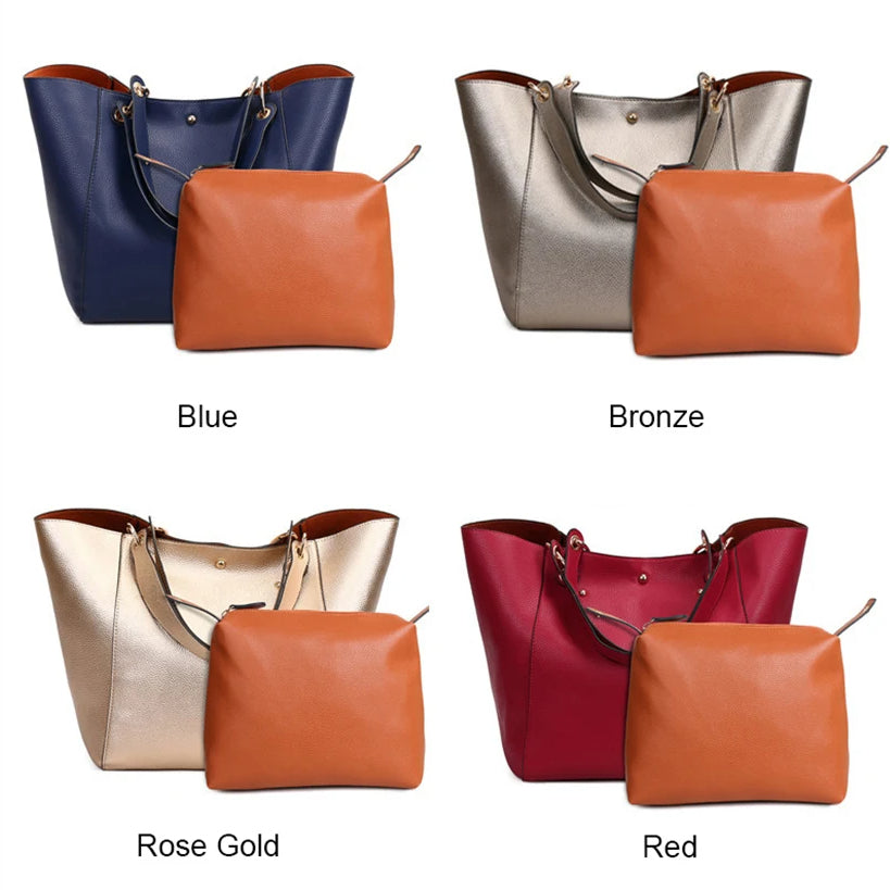 Shoulder Crossbody Large Capacity Top-Handle Big Tote With Bonus Clutch Bag