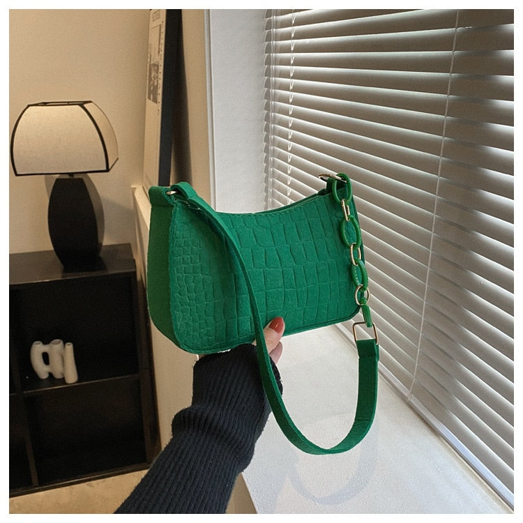 Felt Shoulder Handbag Women's Crescent Saddle Bag