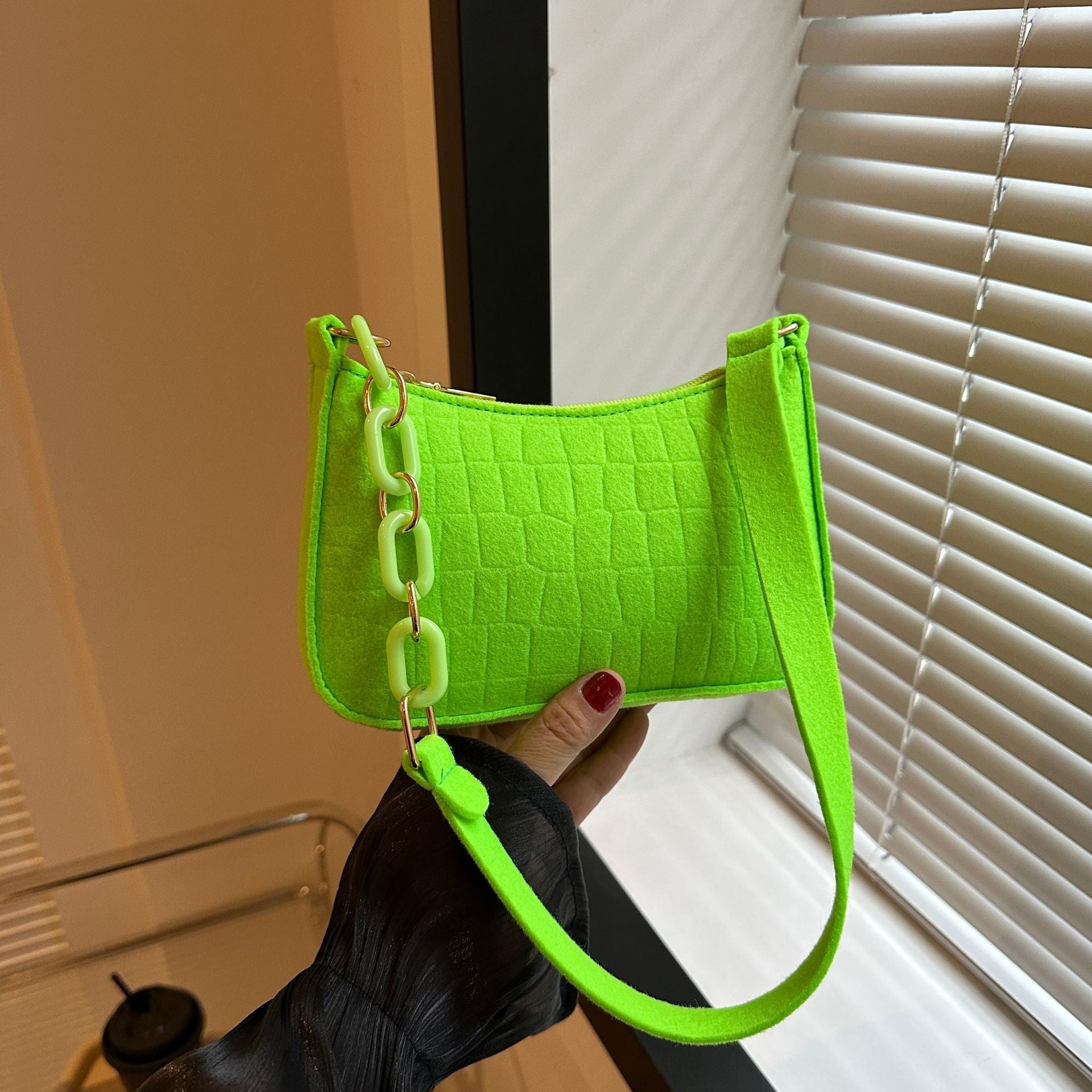 Felt Shoulder Handbag Women's Crescent Saddle Bag