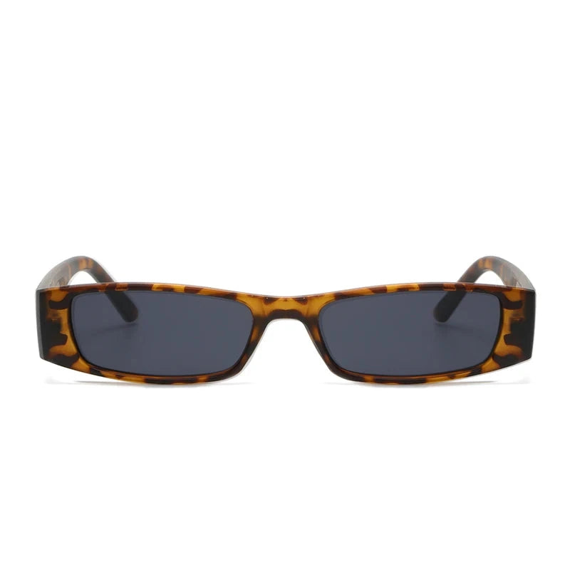 Retro Slimline Rectangle Sunglasses Women's Narrow Frame Leopard Vintage