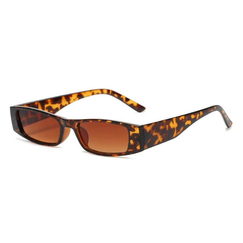 Retro Slimline Rectangle Sunglasses Women's Narrow Frame Leopard Vintage