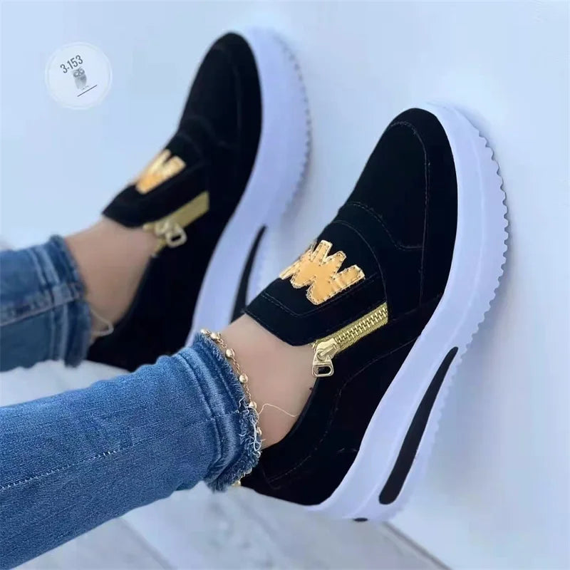 Slip-On Sneakers Comfortable M-Pattern Side-Zipper Plus-Size Women's Casual