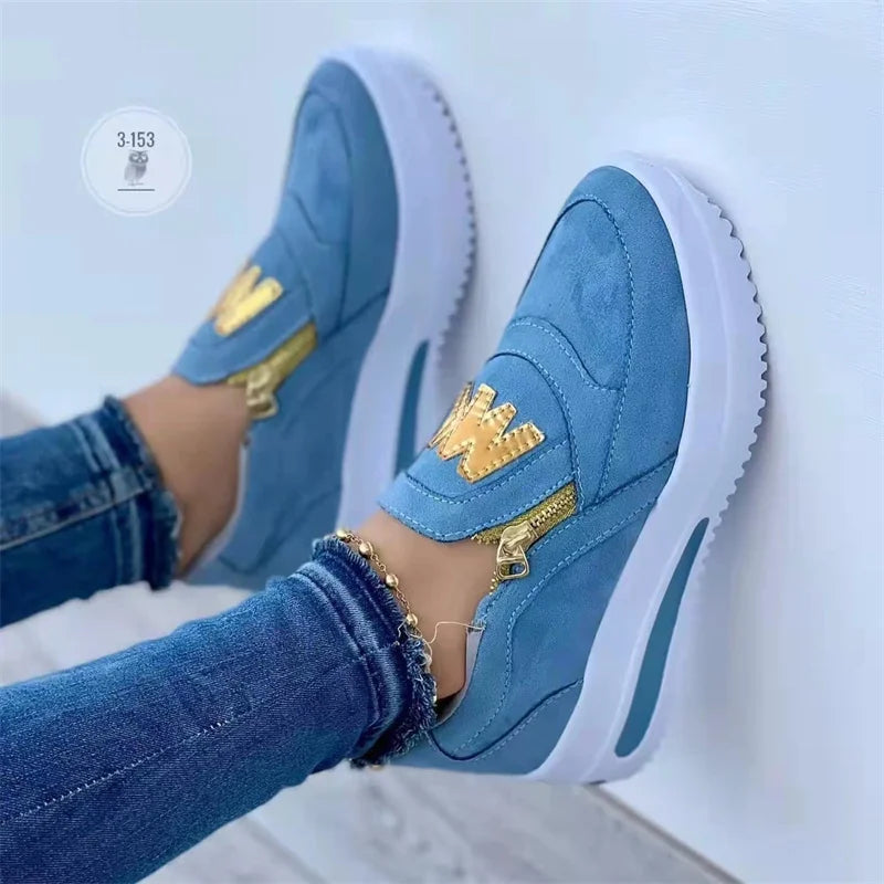 Slip-On Sneakers Comfortable M-Pattern Side-Zipper Plus-Size Women's Casual