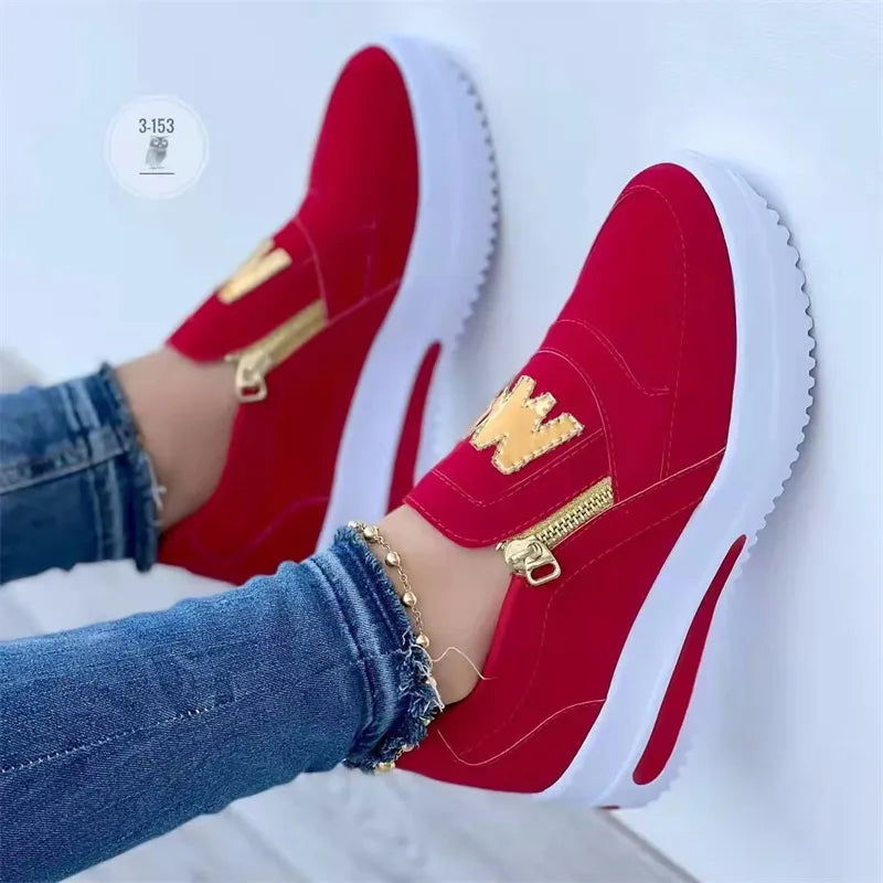 Slip-On Sneakers Comfortable M-Pattern Side-Zipper Plus-Size Women's Casual