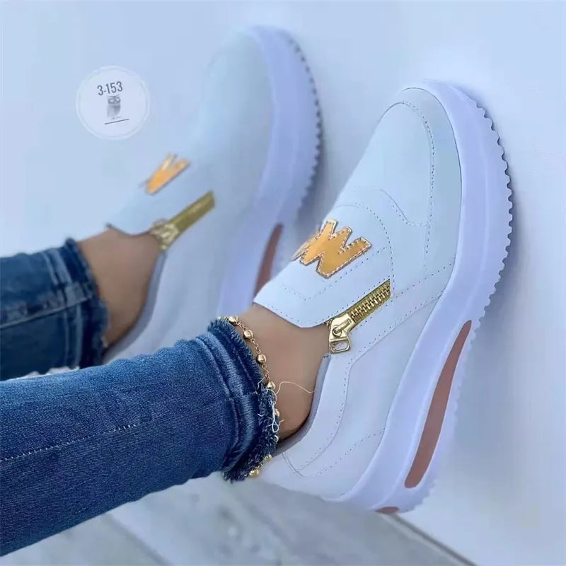 Slip-On Sneakers Comfortable M-Pattern Side-Zipper Plus-Size Women's Casual